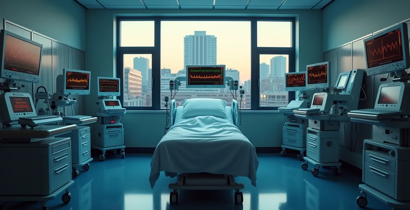 Hospital ICU monitoring system with AI prediction visualization for cardiac arrest detection