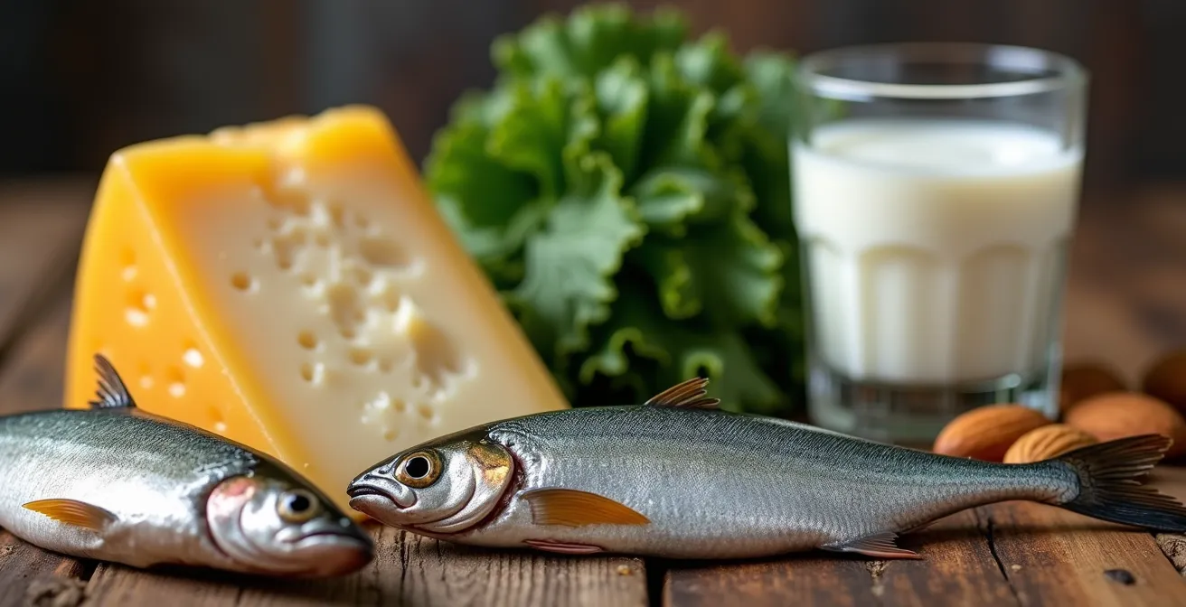Macro shot of calcium and vitamin D rich foods for bone healing
