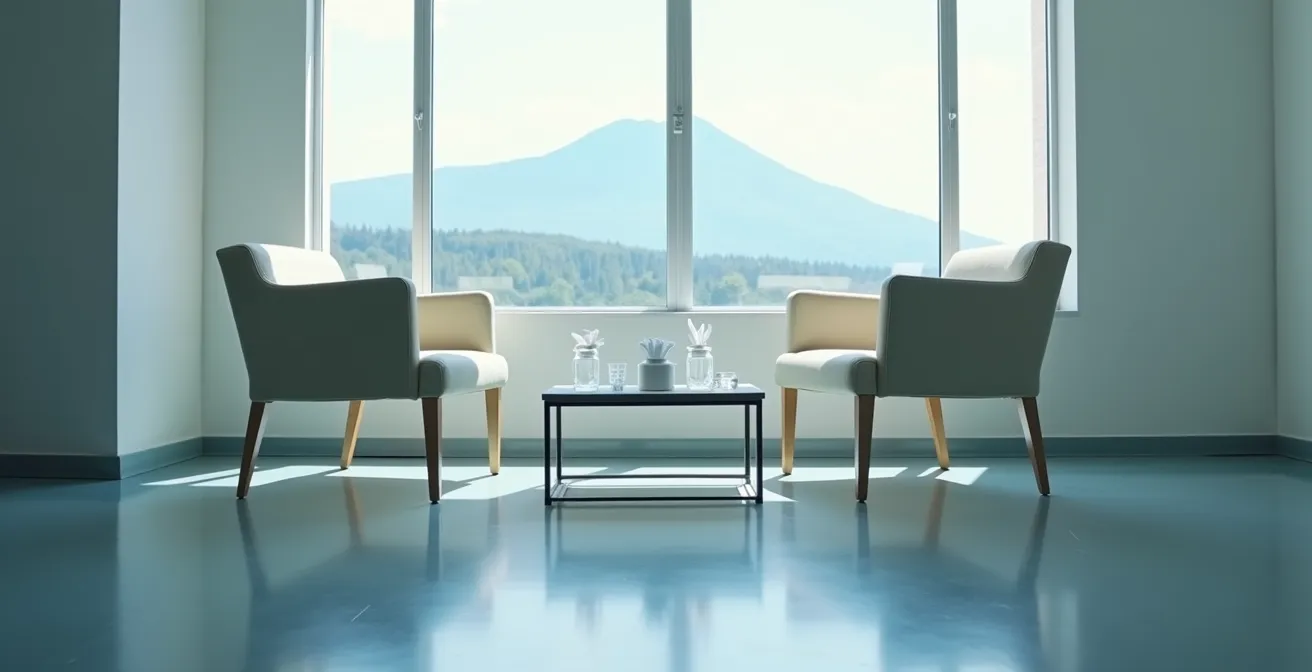 Quiet hospital family consultation room for medical proxy discussions