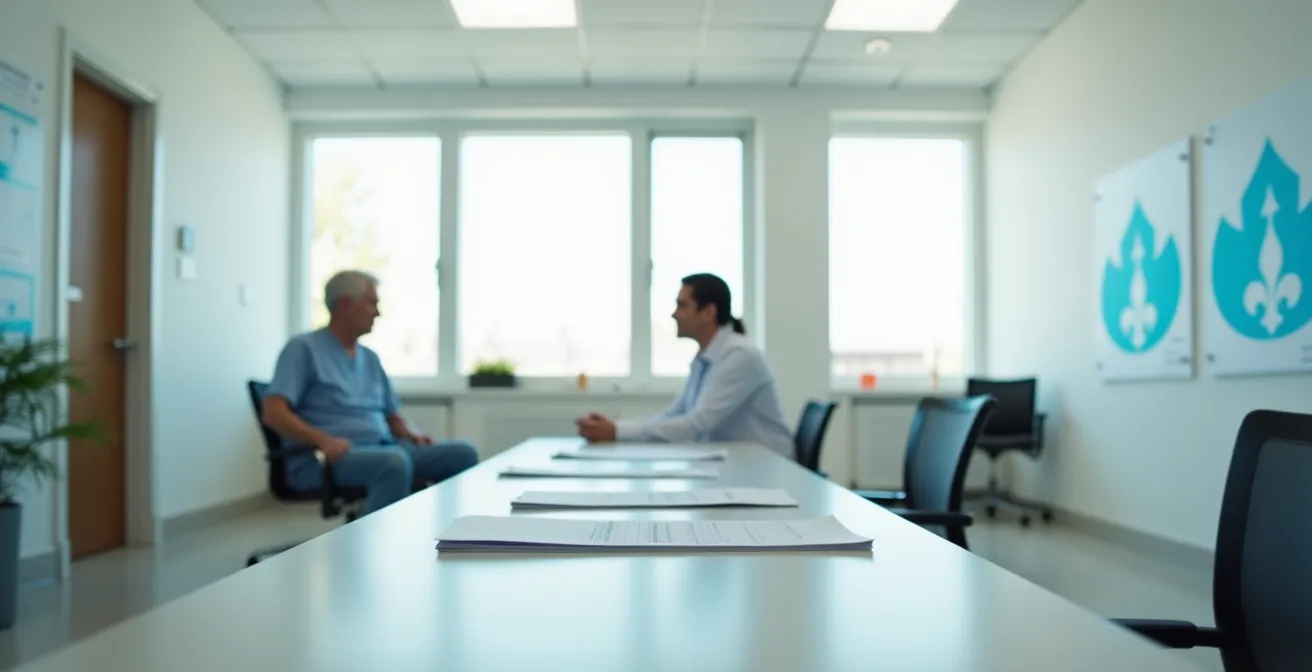 Healthcare professional creating calming atmosphere during cognitive assessment in a Montreal clinic.