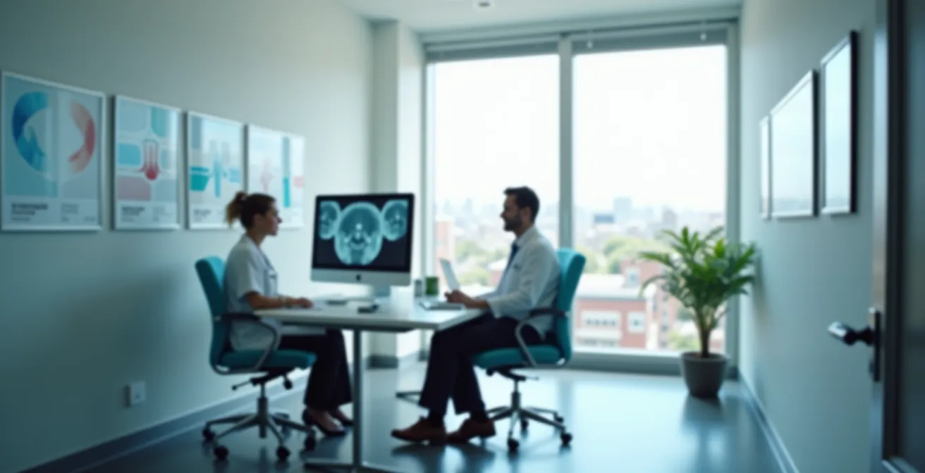 Patient receiving reassuring news from doctor in Montreal hospital consultation room