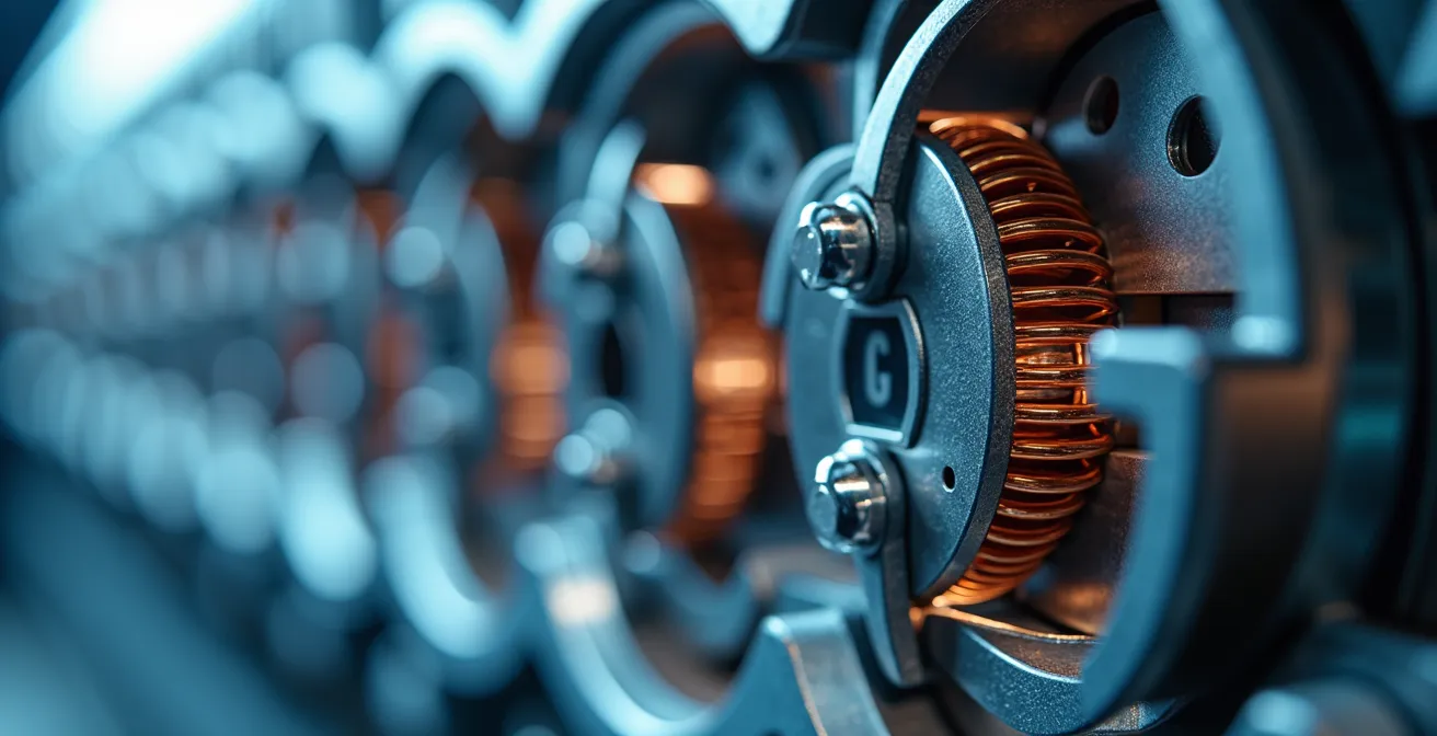 Extreme close-up of MRI machine's gradient coils showing intricate magnetic technology