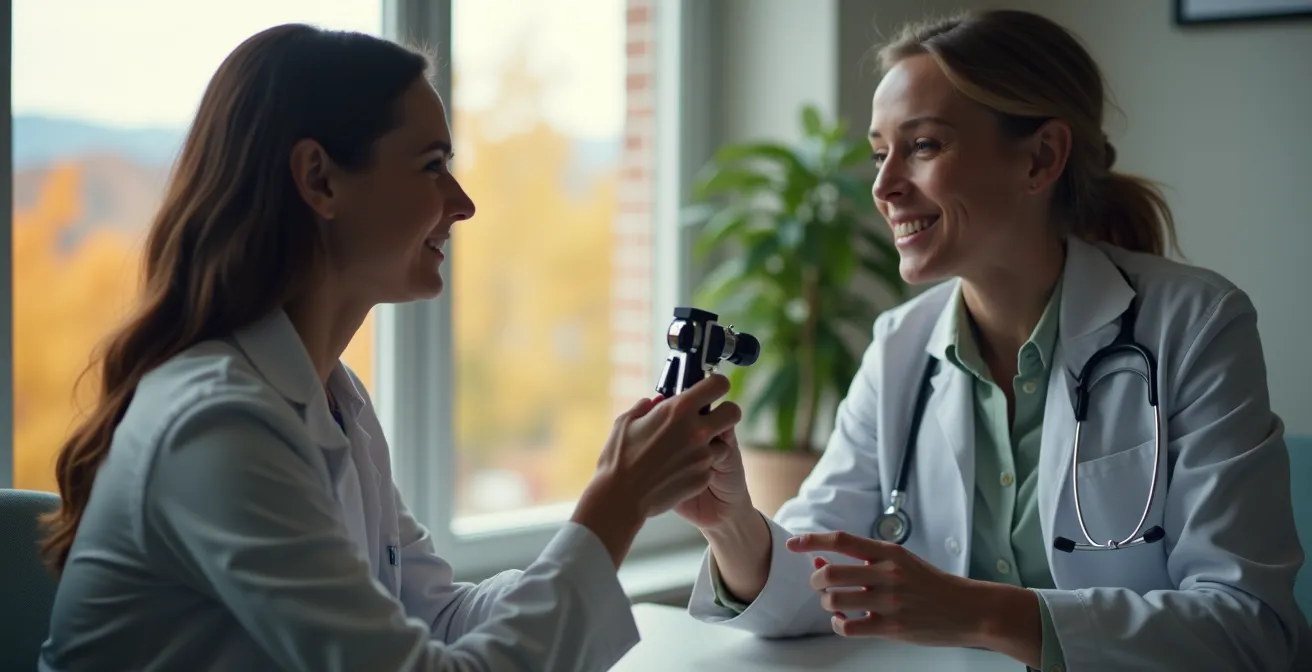 Montreal dermatologist using AI tools during patient consultation in modern medical office