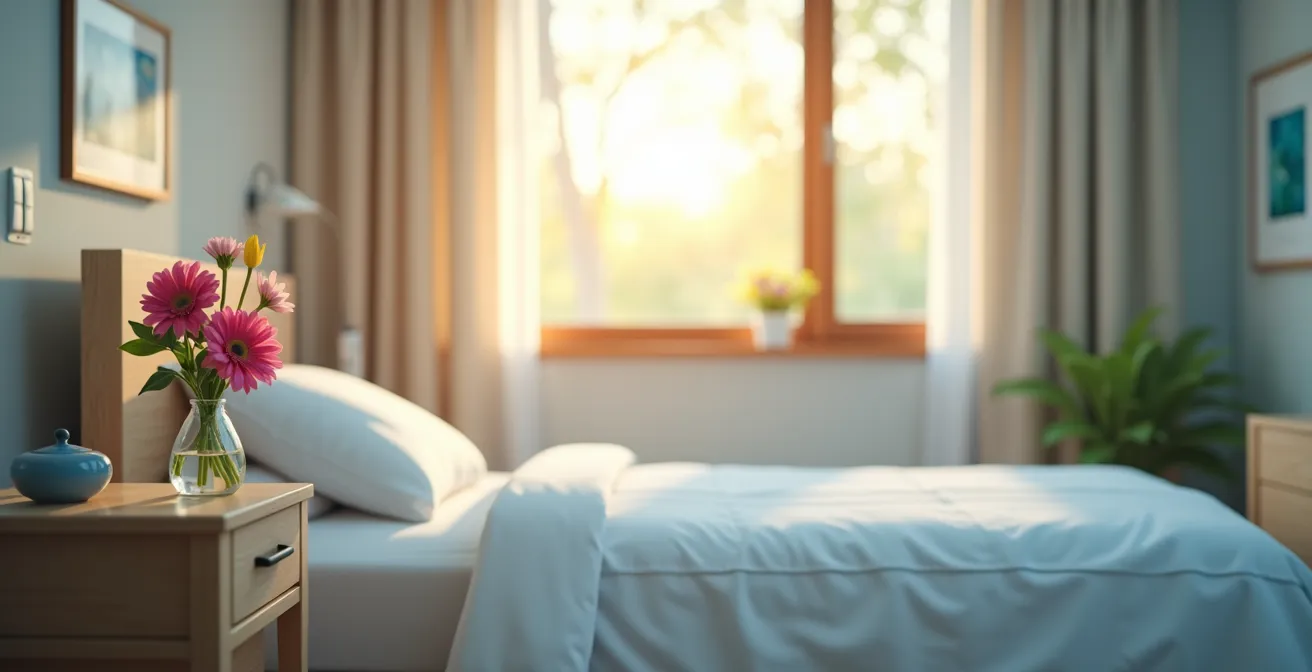 Patient in comfortable recovery setting with minimal medical equipment