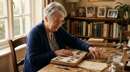 Senior engaging in cognitive-stimulating activities at home for memory preservation