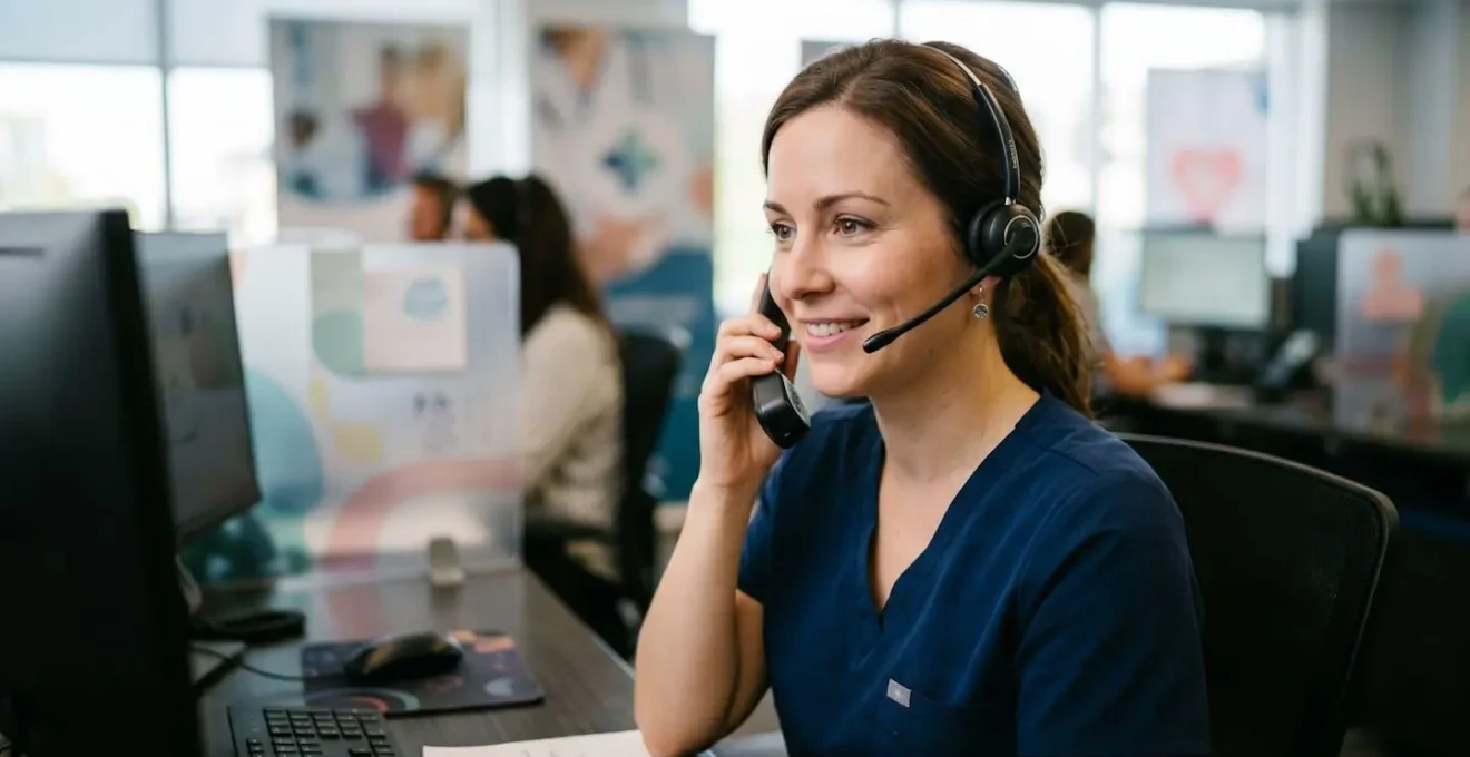 Healthcare professional on phone consultation with Info-Santé 811 service in Montreal