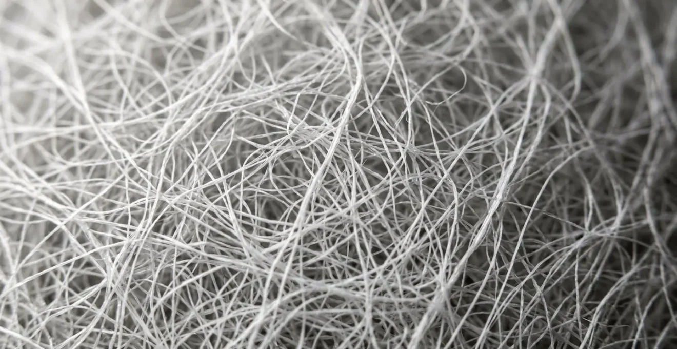 Close-up of N95 mask filtration layers showing fiber structure