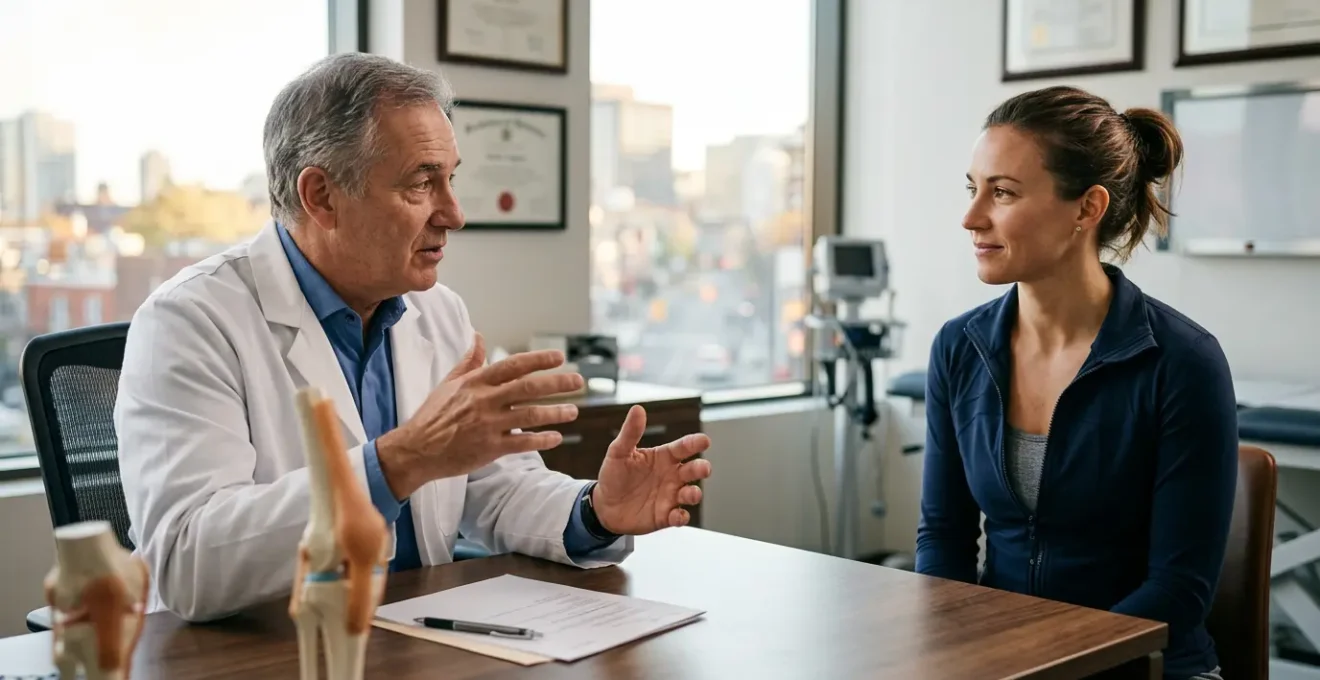 Orthopedic surgeon consulting with patient about ACL reconstruction surgery in Montreal