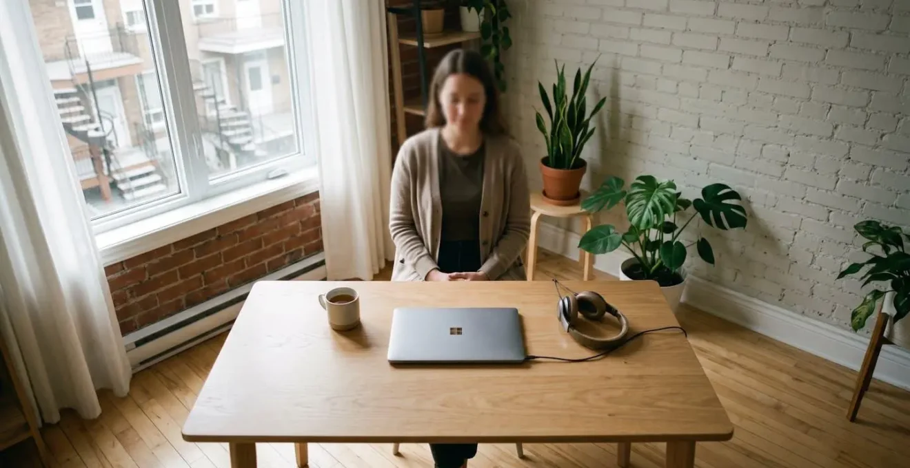 Private home office setup for secure virtual therapy session in Montreal