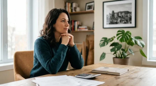 Self-employed professional reviewing health insurance options in Montreal office