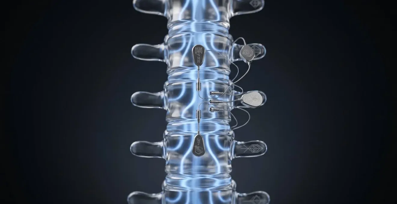 Medical illustration showing spinal cord stimulator placement procedure